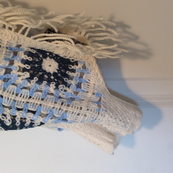 Haute Hippie Crochet Fringe Cropped Sweater - Cream and Navy - Picture 3 of 5